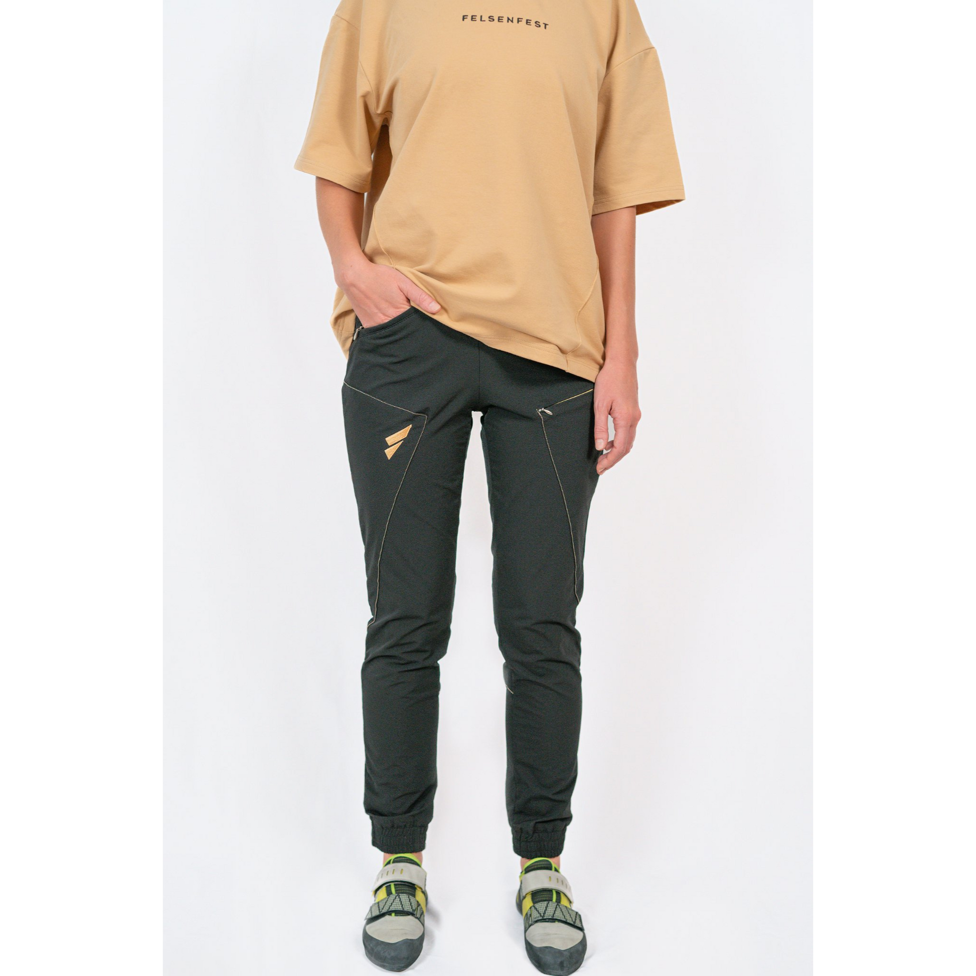 Felsenfest Boulderhose Obsidian Frauen mit Beiger Naht