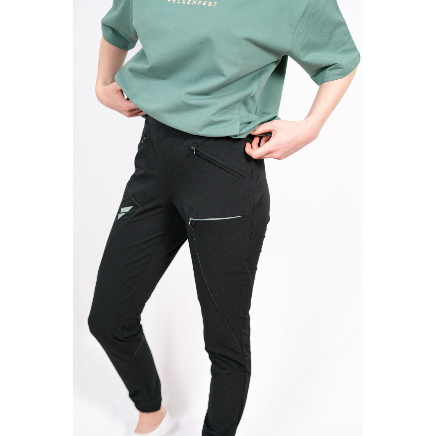 Felsenfest Boulderhose Obsidian Frauen mit Türkiser Naht