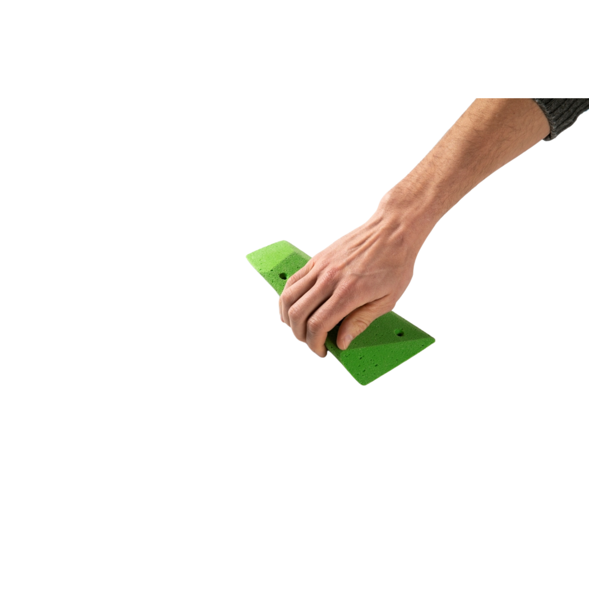 Polytalon Geo Klettergriff mit Hand eines Kletterers